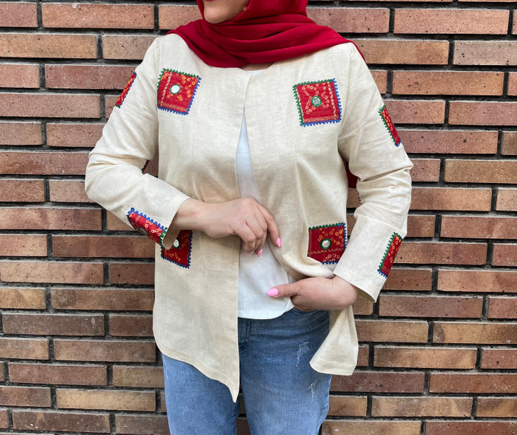 مانتو کتی زنانه لینن یقه گرد