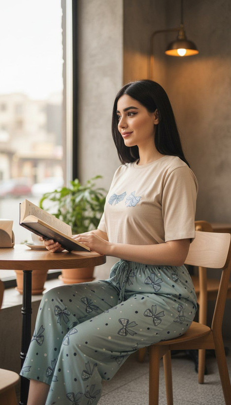 ست خونگی ست راحتی تیشرت باکسی و شلوار بگ عروسکی قواره بزرگ