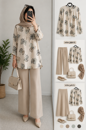 تونیک زنانه طرح برگ راحت و خنک (رنگبندی)